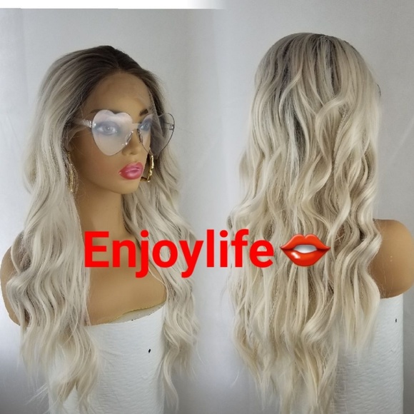 Ash blonde/dark Free part Lace Front Wig main image 4